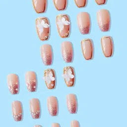 Secret Lives® acrylic translucent press on nails artifical designer 3D white bow & pearl with pink glitter color nails extension 24 pieces combo set with kit beautiful fake false nails image 3