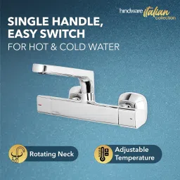 Hindware Italian Collection F530023CP Starc Hot and Cold Sink Mixer with Swivel Spout (Wall Mounted), Brass with Chrome Finish | 12-Year Manufacturer Warranty image 2