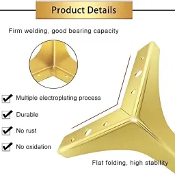 Decor Sofa Hardware Leg 4 Inch / 10 Cms Sofa Furniture Golden Glossy Finish Stainless Steel Heavy Model Y Design Sofa Leg Set of 4 image 4