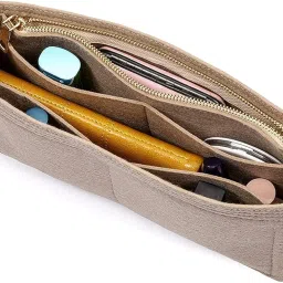 GREENSHEEP Small Purse Organizer with Zipper, Felt Insert Bag Organizer Handbag Tote Liner Pouch for Women (Large, Beige) image 1