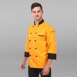 KODENIPR CLUB Men's and Women's Poly Cotton Black Collared Solid Chef Coat (Size Medium 38, Yellow) image 1