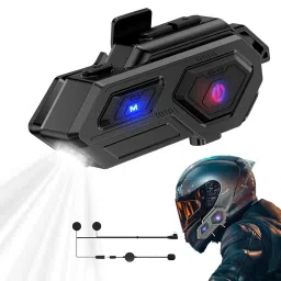 EDYELL Motorcycle Bluetooth Headsets, LED Emergency Light, HD Calling HiFi Stereo Sound, Wireless Dual Earphone On-Ear Helmet Bluetooth V5.4, IP67 Waterproof, Compatible with All Helmets(C8) image 1