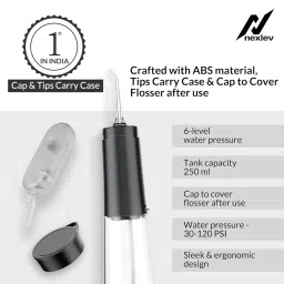 Nexlev Dental Flosser| 6 Water Pressures| 4 Cleaning Modes| 2 Nozzle Tips, Tongue Cleaner, Carry Case for Tips| USB-C Charging| 1500mAh| 250ml Tank| IPX7 Water Proof| Carry Pouch | Aqua DF-01-BK image 4
