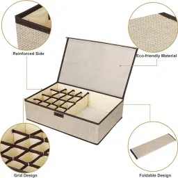 House of Quirk Innerwear Organizer 16+1 Compartment Non-Smell Non Woven Foldable Fabric Storage Box for Closet (44 x 28 x 12 cm Linen Beige, Rectangular) image 2