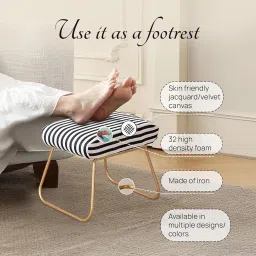 nestroots Ottoman Stool for Living Room - Metallic Stools for Sitting, Bedroom Pouffes, Side Table | 14.5 Inch Height, Black & White 2 Leg Design | Stylish & Durable Footrest Stool for Home image 3