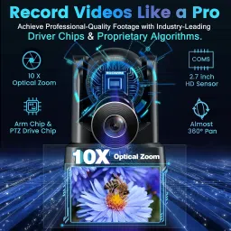 ROCWARE RC20 PTZ Camera, [USB Output & AutoFocus] Webcam with Zoom Lens, Camera 10X Optical Zoom, 16X Digital Zoom [Low-Light & White Balance Correction] 2K 1080P Full-HD Live Streaming Camera image 1