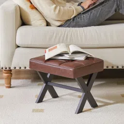 IBUYKE Small 12" H Footrest Stool, Square PU Foot Stool with Metal X-Leg, Multi-Use as Small Side Table, Step Stool for Living Room, Bedroom, Entryway, Office, Dark Brown WBD012Z image 1