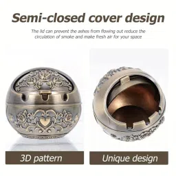 Vintage Windproof Ashtray With Lids - Retro Modeling Tabletop Slim Cigarette Cigar Smoking Ash Tray Holder - Large Capacity Metal Home Office Decoration Fancy Gift image 4