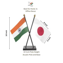 The Flag Company India & Japan Cross Table Flags | 4x6 Inch Flags | 10-Inch Acrylic Poles with Black Acrylic Base | Desk Flag for Office, Events & Gifting image 3