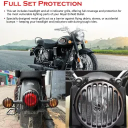 Bullet Grill Cover Kit for Royal Enfield – Full Set Headlight & Indicator Grill Covers, Classic Black Finish, Strong & Durable, Perfect Fit for Bullet Models image 3