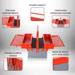 KHADIJA Metal 3 Compartment Tool Box (Red Grey) image 2