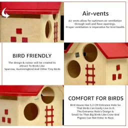 Bird House for Balcony and Garden Hanging for Love birds, Sparrow, Hummingbird, Kingfisher Birds Nest for Balcony Made with Russian Wood with Hanging and Wall Pink - DECO6 image 3