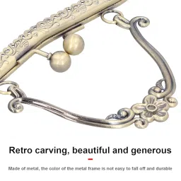 Tia Purse Frame Handle with Embossing Beads Kiss Metal Clasp for DIY Purse Bag Fashion, Clutch Bags Accessories (1, Bronze frame with Antique Retro Handle-8.1In.-1Pcs) image 5