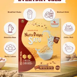 Poshilo Nutty Delight Sattu – 100% Natural Himalayan Superfood | Protein-Rich Vegan Drink with Almonds, Peanuts & Dates | Instant Breakfast Mix | 400g, 750g, 1800g (400g) image 4