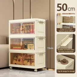 REXERA 𝟑 𝐏𝐀𝐂𝐊 Multipurpose Stackable Plastic Cupboard Drawer for Clothes Storage, Almirah for Clothes, Foldable Wardrobe Cabinet Organizer for Office, Kitchen, Bathroom, Hallway - WHITE image 1