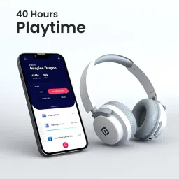 Portronics Muffs M2 Bluetooth Headphones Over Ear with Upto 40 Hrs Playtime, 40mm Dynamic Drivers, AUX 3.5mm, Powerful Bass, Laptop & PC Support,Type C Charging Port, Foldable Design(White) image 2