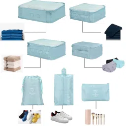 apophis Travel Organizer 7 in 1 Travel Laundry Cosmetics Luggage Packing Organizers Set Makeup Bags Organizer Packing Cubes with Shoe Bag for travel, Nylon (Sky Blue) image 2