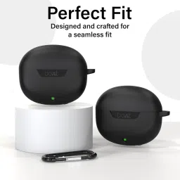 Sounce Earphone Case Cover for Boat Airdopes 300 Premium TWS Soft Silicone Skin Case Cover Shock Absorbing Protective Case with Keychain [Front LED Visible] - Black image 5