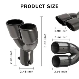OtpOutopa Dual Exhaust Tip 2.5 inch Inlet, Universal Car Exhaust Pipe Tail Throat Tail Pipe Stainless Steel Y Pipe, Adjustable Car Thickened Muffler Slant Cut Tip (Curved,Black Paint) image 4