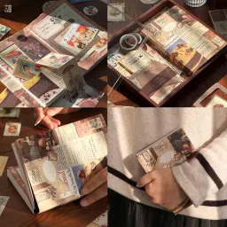 EtaMoon Vintage Aesthetic Scrapbook Kit, 346 Pcs, A6 Grid Notebook, Washi Stickers, Envelopes, Scrapbook Papers, Folding Labels, Photo Frames, Calendar Stickers, Journal Kit DIY Gift (Vintage) image 1