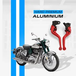MOTO GENIUS Heavy Duty 6-Position Adjustable Clutch and Brake Lever Set for RE Bullet 350 | CNC Aluminum | Motorbike Hand Levers | Easy Install (Red) image 1
