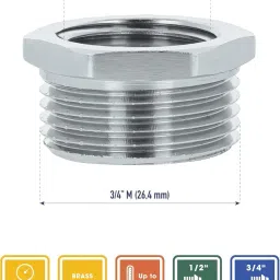 VICTAC Bushing Adaptor connector reducing bush Nipple for Pipe Chrome Plated 3/4 Male x 1/2 Female BSP Thread for pipe Connection Male-Female | Outer Diameter 3/4" | Inner Diameter 1/2" image 2