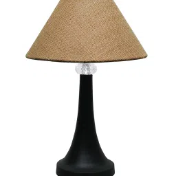 Homesake ® Black Metal Urn Table Lamp with Cone Fabric Shade, E27 Holder, (Jute), Incandescent image 1