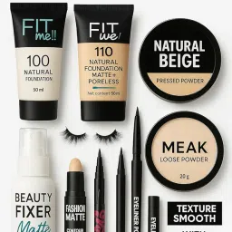 Premium Makeup Combo Kit for Women & Girls – Primer, Foundation, Loose Powder, Compact, Setting Spray, Contour & Highlight, Eyeliner, Kohl & Lashes | Long-Lasting, Matte & Natural Finish image 1