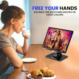 WeCool TB3-360° Rotational Foldable Metallic Sturdy Tablet Stand with View Angle Adjustment,tab Stand Compatible with iPad,Smart Phones Ranging from 4.7 to 12.9 inches- Black image 4