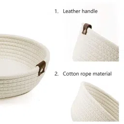 3Pcs Round Small Woven Baskets Set Bowl Desktop Sundries Cotton Rope Baskets White image 5