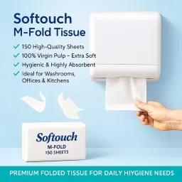 Softouch Multi Fold Hand Towel - M Fold Towel - 40 Packs x 150 Sheets - White Folded Towel Sheets 21 cm X 20 cm (6000 Total) image 3