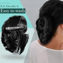 HAIR WALA™ Flower Style Claw Clip Bun net attached Hair Extension decorative bun for attractive look Synthetic Fake Ponytail Hair extension for Women Girls, Matte Finish Color (Black) image 4