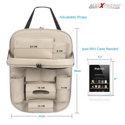 AllExtreme EXFTCOA2 Universal PU Leather Auto Car Seat Back Organizer with Foldable Dining Table Tray, Multipocket Storage Tablet, Bottle and Tissue Paper Holder (Beige, 2Pcs) image 3