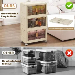 REXERA 𝟑 𝐏𝐀𝐂𝐊 Multipurpose Stackable Plastic Cupboard Drawer for Clothes Storage, Almirah for Clothes, Foldable Wardrobe Cabinet Organizer for Office, Kitchen, Bathroom, Hallway - WHITE image 2