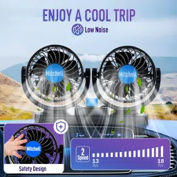 iWagon Mitchell 12V DC High Speed Electric Car Dual Head Fan for Dashboad 360 Degree Rotatable Car Auto Powerful Cooling Air Fan image 4