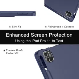 ProElite Smart Case for iPad Pro 11 inch 2022/2021 4th/3rd Gen [Auto Sleep/Wake Cover] [Pencil Holder] [Soft Flexible Case] Recoil Series, Dark Blue image 2