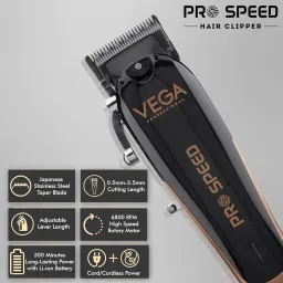 VEGA PROFESSIONAL Men Pro Battery Powered Speed Professional Hair Clipper With 300 Mins Runtime & Japanese Stainless Steel Taper Blades, (Vpphc-07) image 1