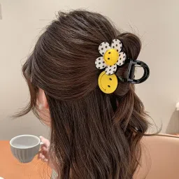 Melodio 2PCS Flower Smiley Face Hair Claw Clips for Women, Cute Flower Jaw Clips Strong Hold Non-Slip Hair Accessories, Large Shark Claw Clips for Thick Hair Updos and Summer Hairstyles image 4