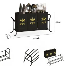 Classyo Metal Cutlery Holder For Dining Table | Cutlery Stand & Spoon Stand for Dining Table Fancy | Spoon Holder for Kitchen Counter Top | Kitchen Cutlery Organizer (10 x 3 x 6 inch) (Black) image 3