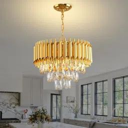 Manraj Modern Crystal Chandelier, 40 cm Round, 3-Tier Black and Gold, K9 Crystal Ceiling Light Fixture for Living Room and Hallway (Pure Gold, 400mm) image 1