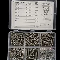 Rpi shop - M6 Assorted Hex Head Bolt, Nickel Finish, 5 Different size(12mm, 15mm, 20mm, 25mm, 30mm) Each 25 Pcs With Nut And Washer Total 375 Pcs image 1