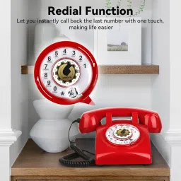 Sangyn 1960's Classic Style Rotary Dial Phone Retro Vintage Home Corded Telephone,Red image 3