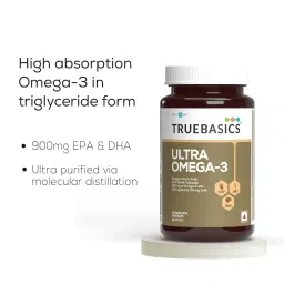 TrueBasics Ultra Omega 3 Fish Oil (90 Capsules) | Triple Strength with 1150mg Omega 3, 525mg EPA & 375mg DHA | For Heart, Joints & Brain Health, 220 grams image 4