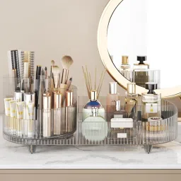 INOVERA (LABEL) Cosmetic Display Case | 360° Rotating Makeup Brush Holder | Countertop Bathroom Vanity Storage organizer (Transparent) image 2