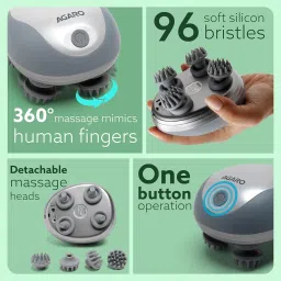 AGARO Scalp Massager, Rechargeable Electric Head Kneading Massager, 3 Speed Modes, Handheld Portable Head Scratcher Massager for Hair Growth, Deep Clean & Stress Relax, SM3675,White image 3