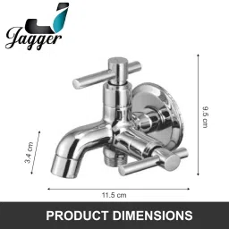 Jagger JBA216 Full Brass Two Way Taps for Washing Machine/Toilet Heath Faucet / 2 in 1 Tap for Bathroom, 1/2 Inch Spout Outlet (with Wall Flange & Teflon Tape) (TERRIUM) image 1