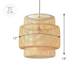 Bamboo Lampshade I Bamboo Wicker Hanging Lampshades | Bamboo Pendant Lamp | Boho Lamp Shades | Cane Lampshade | Rattan Lamp Shade | Bamboo Hanging Lamps |Size-(14 * 12In) (Set of 2) image 2