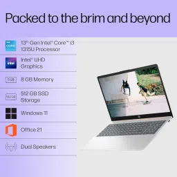 HP 15, 13th Gen Intel Core i3-1315U, 8GB DDR4, 512GB SSD, (Win 11, Office 21, Grey, 1.59kg), Anti-Glare, Micro-Edge,15.6-inch(39.6cm), FHD Laptop, Intel UHD Graphics, 1080p FHD Camera, fd0006TU image 1