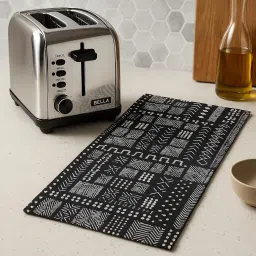 Toaster Top Cover With Pom Pom Dust & Fingerprint Protection, Machine Washable, Mud Cloth Design, Durable and Stylish Small Appliance Bread Toaster Cover for Kitchen Appliances,4 Slice|16x24 Inch image 5