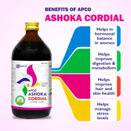 Ashoka Cordial Syrup 450ml | Ayurvedic Tonic for Hormonal Balance, PCOS, PCOD, Menstrual Health & Period Pain Relief | Supports Hair & Skin Health | Women Wellness Tonic image 3